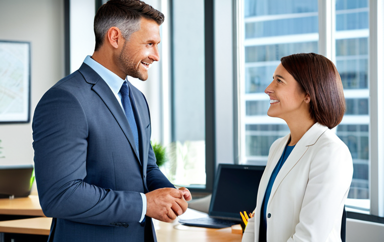 Modern Insurance Agent**

"A friendly insurance agent, fully clothed in a professional business suit, assisting a young family in a bright, modern office setting, appropriate attire, safe for work, perfect anatomy, natural proportions, family-friendly, high resolution."

**
