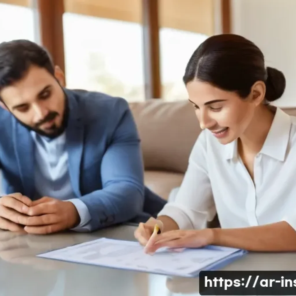보험중개사와 고객의 신뢰 관계 구축 사례 - **Prompt:** A warm and inviting scene depicting an Arab family, including a mother, father, and a sm...