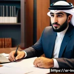 보험중개사 필수 기술 및 역량 리스트 - A professional Arab insurance broker attentively listening to a client in a modern office setting, w...