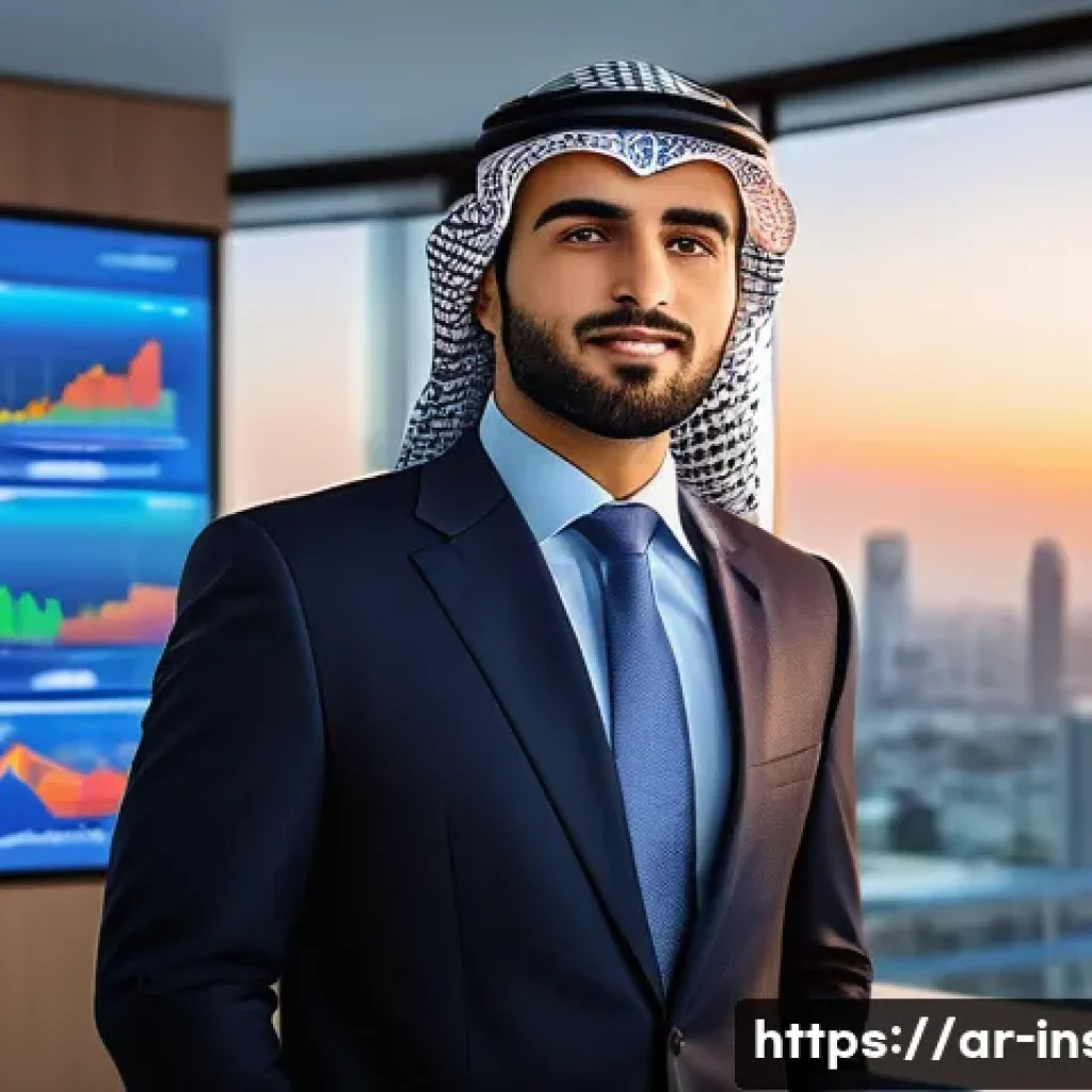 보험중개사 이직 성공 사례 - A professional Arab man in traditional attire, wearing a modern business suit with a keffiyeh, stand...