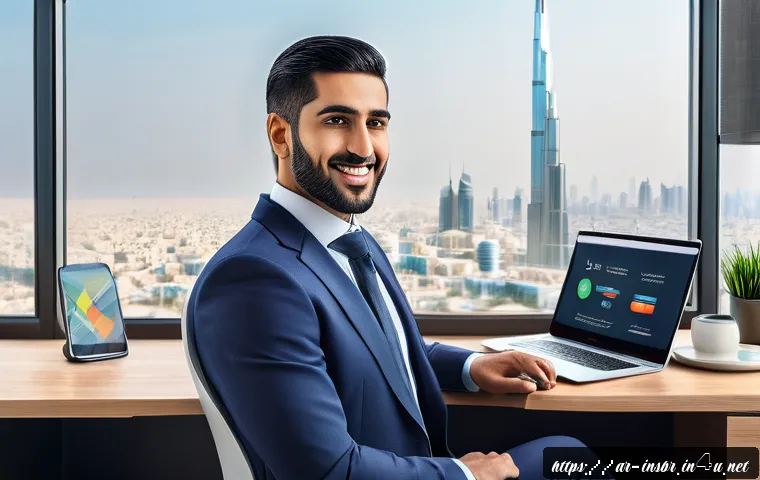 보험중개사 업무 개선을 위한 툴 추천 - A modern Middle Eastern insurance agent working efficiently in a bright, stylish office environment,...