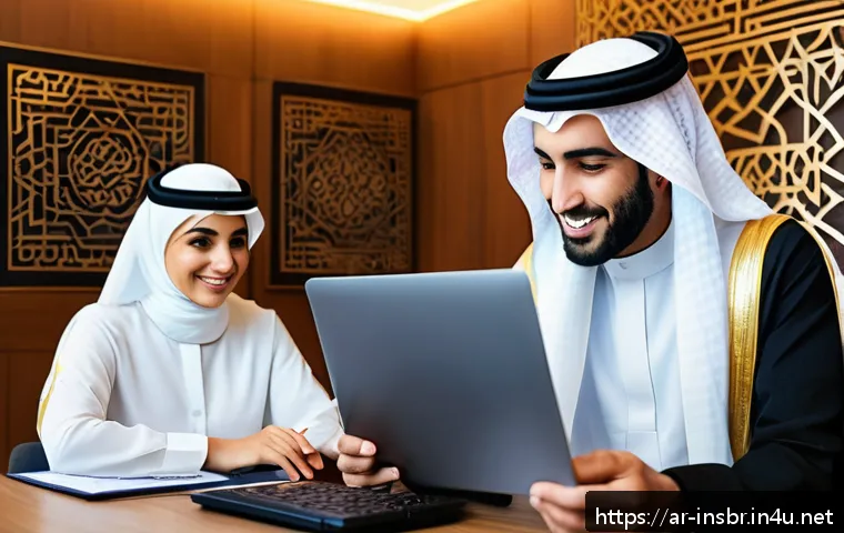 보험중개사와 윤리적 이슈 대응 방법 - A professional Arab insurance agent in traditional Gulf attire (white thobe and ghutra) sitting at a...