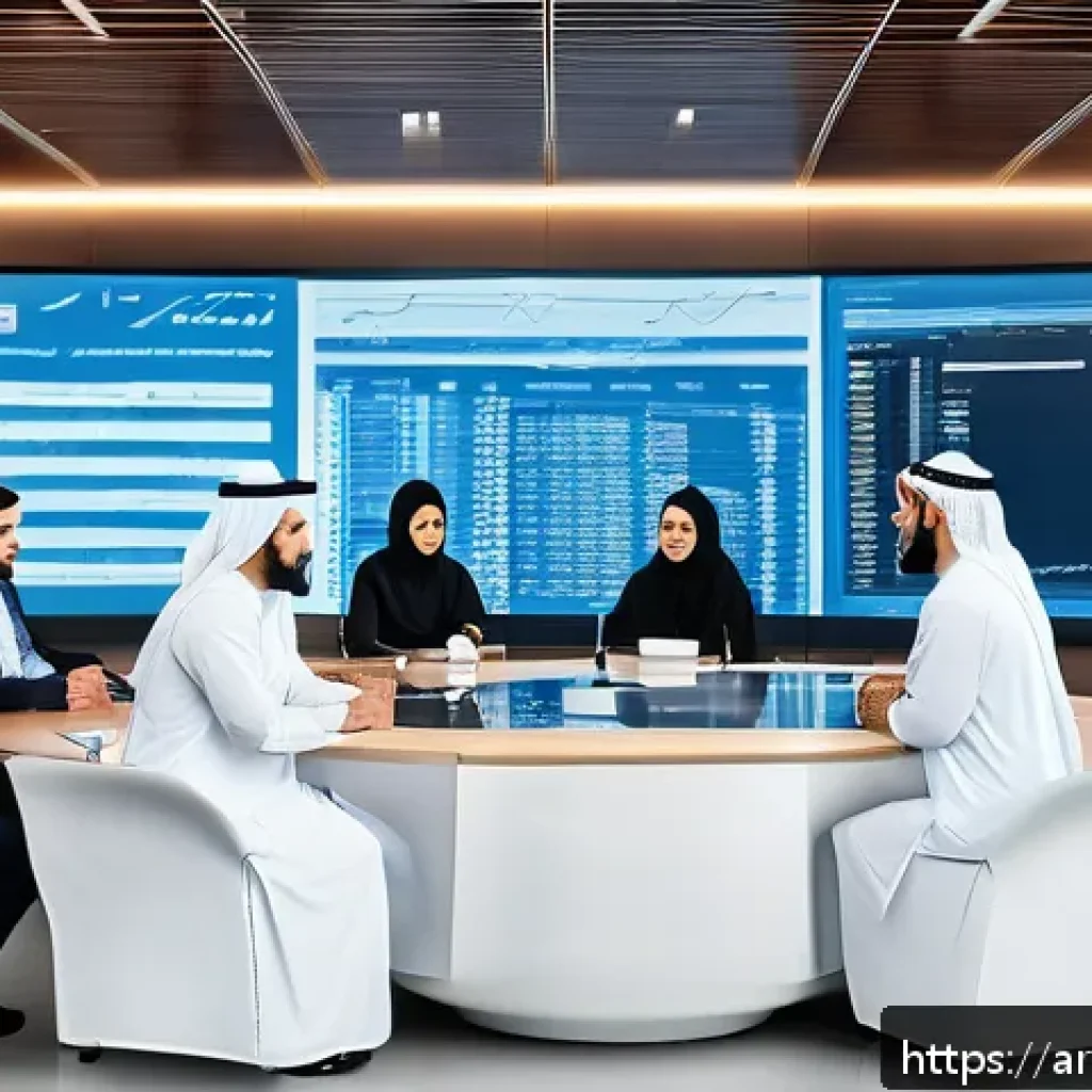보험중개사와 관련된 팀워크 성공 사례 - A modern Middle Eastern insurance office scene showing a diverse team of Arab professionals in tradi...